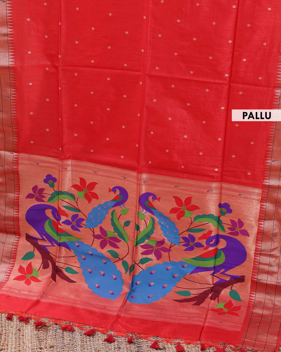 Elegant Paithani Saree with Traditional Peacock and Floral Motifs - Red