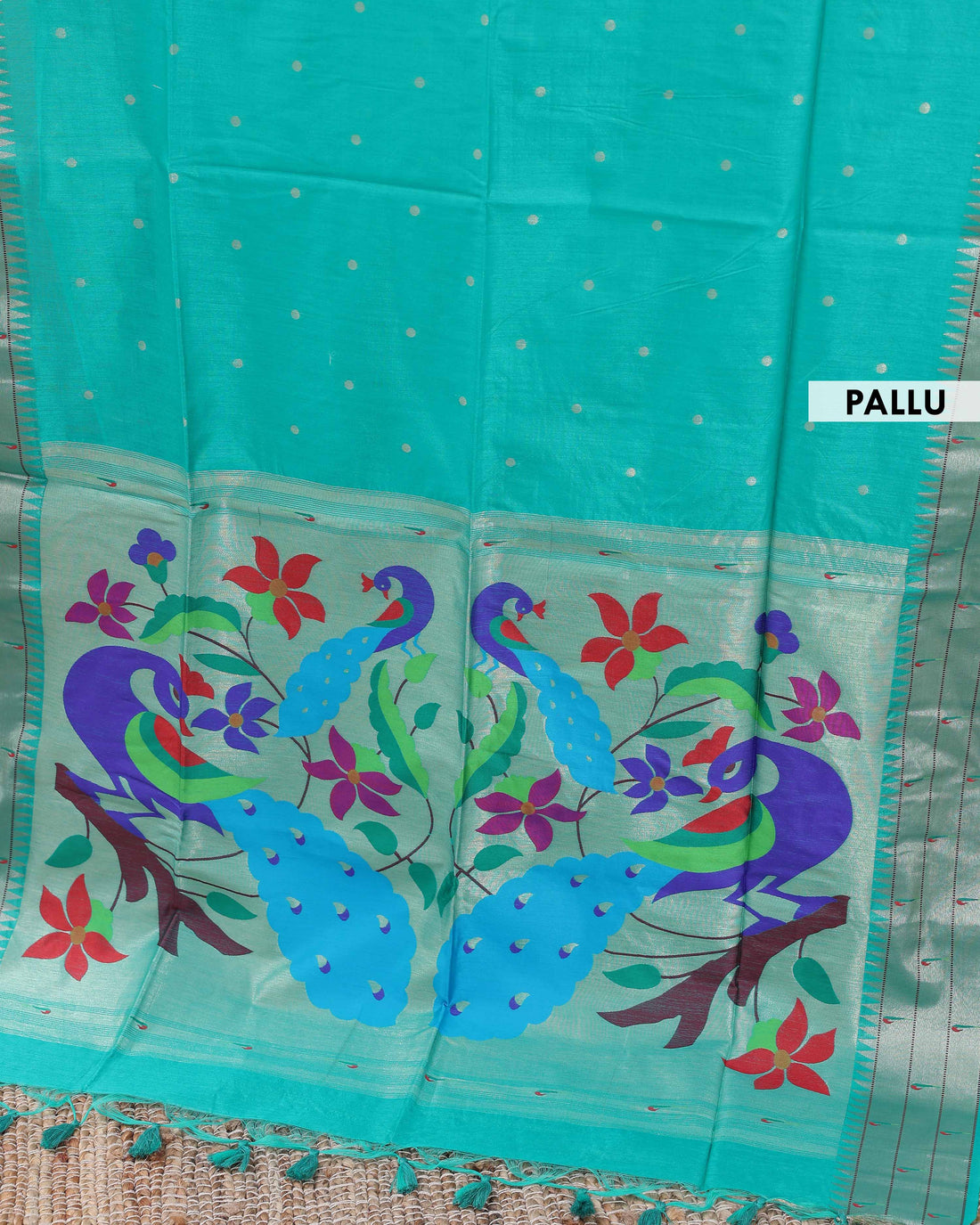 Traditional Paithani Saree with Traditional Peacock and Floral Motifs -Green