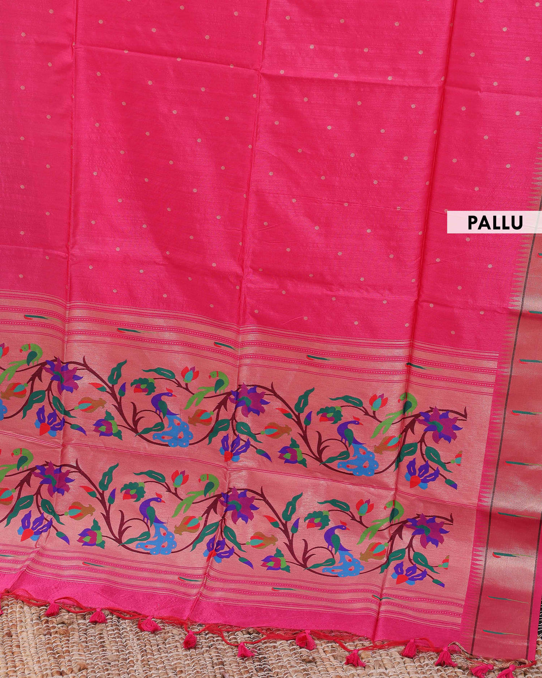 Traditional Paithani Saree with Traditional Peacock and Floral Motifs -Pink