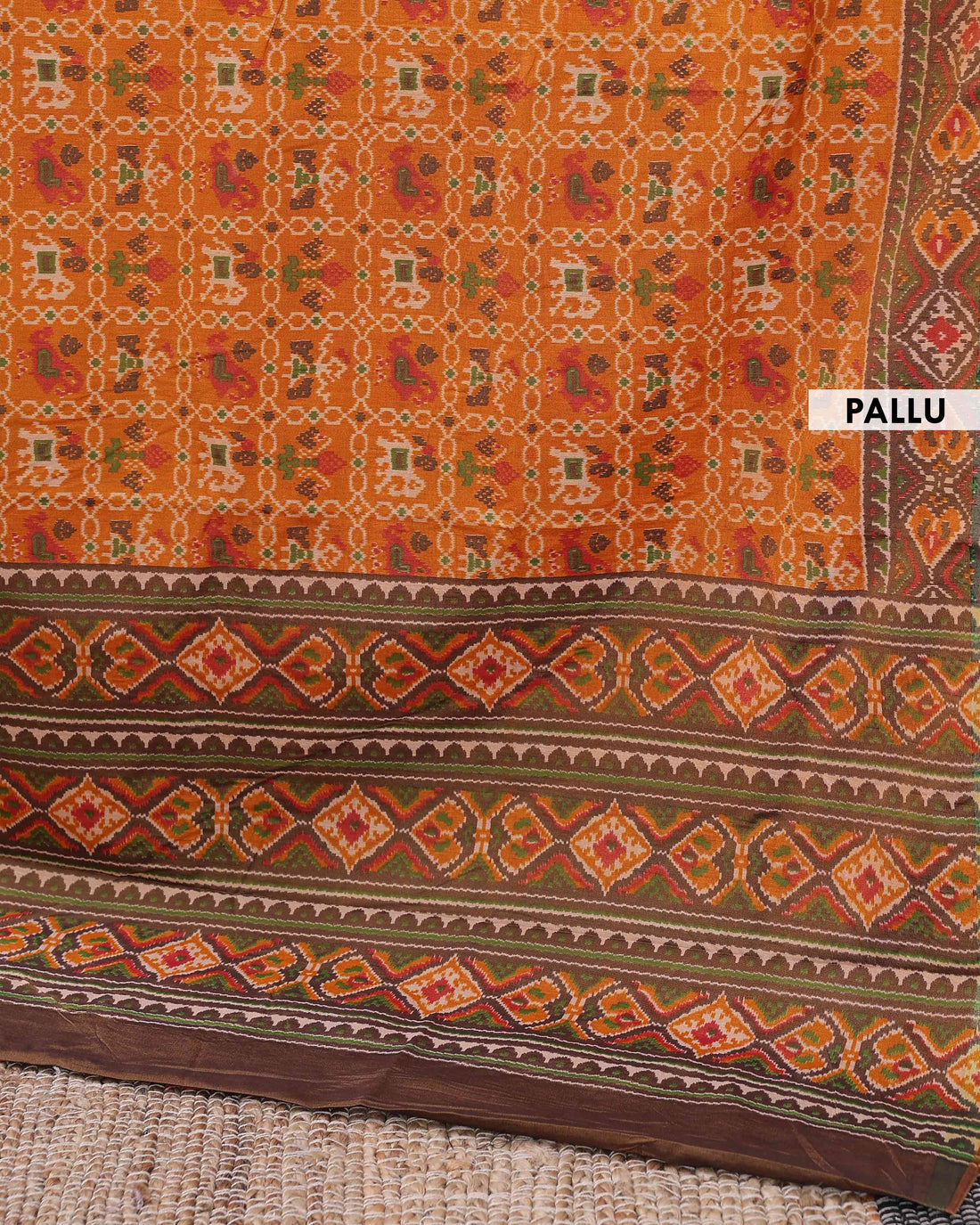 Traditional Patola Semi Silk Saree with Geometric and Floral Motifs - Yellow