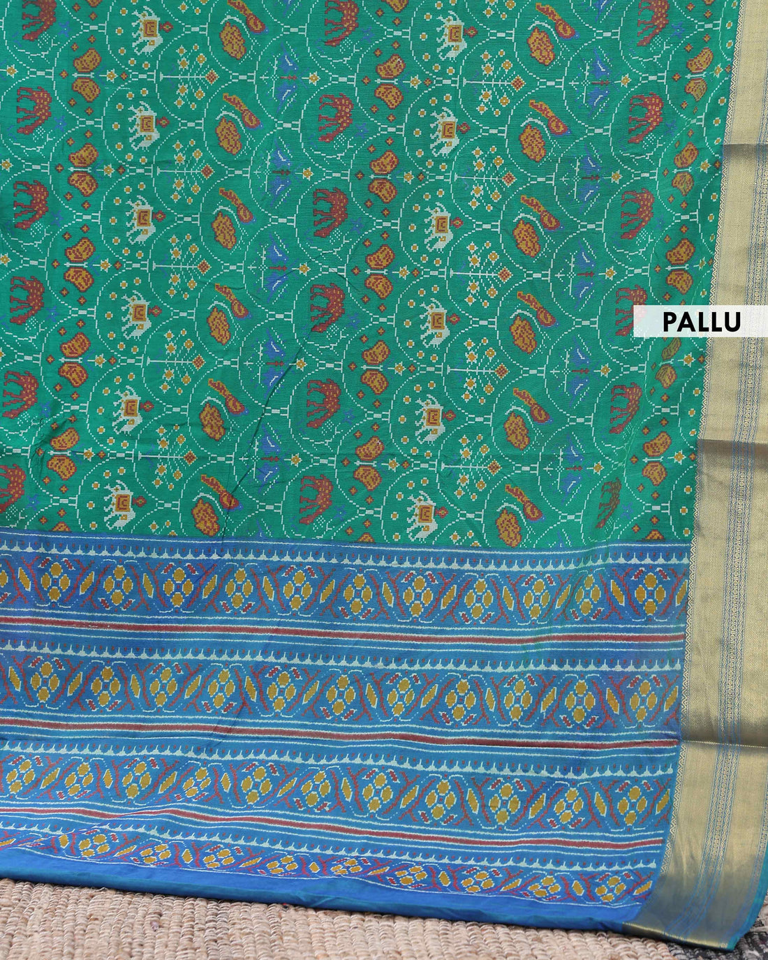 Designer Patola Saree with Intricate Elephant and Geometric Patterns - Green