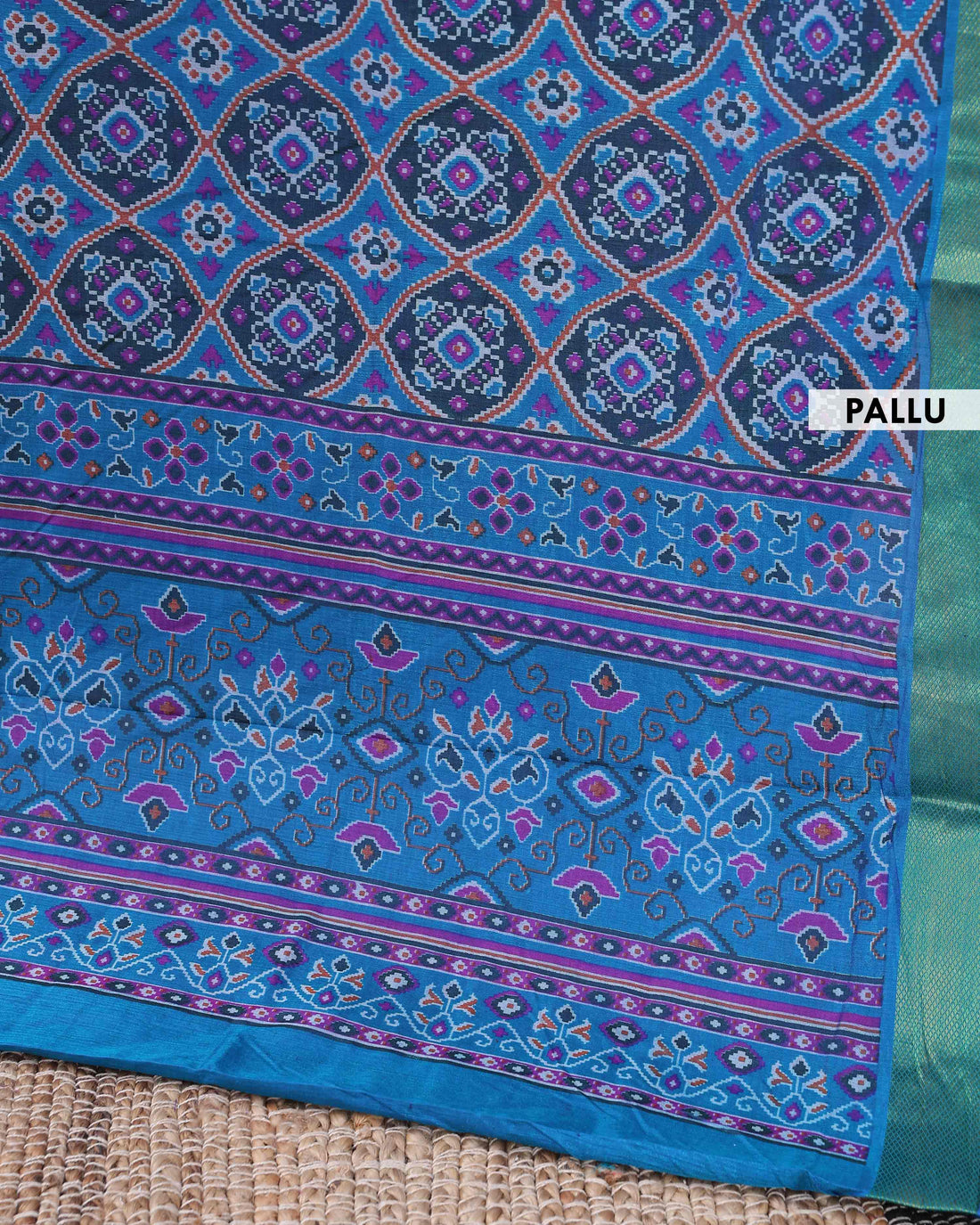 Handloom Geometric Motif Patola Semi Silk Saree with Zari Border - Blue