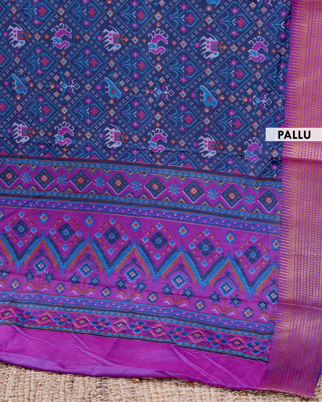 Handloom Semi Patola Silk Saree with Traditional Ikat Motifs and Zari Border - Blue