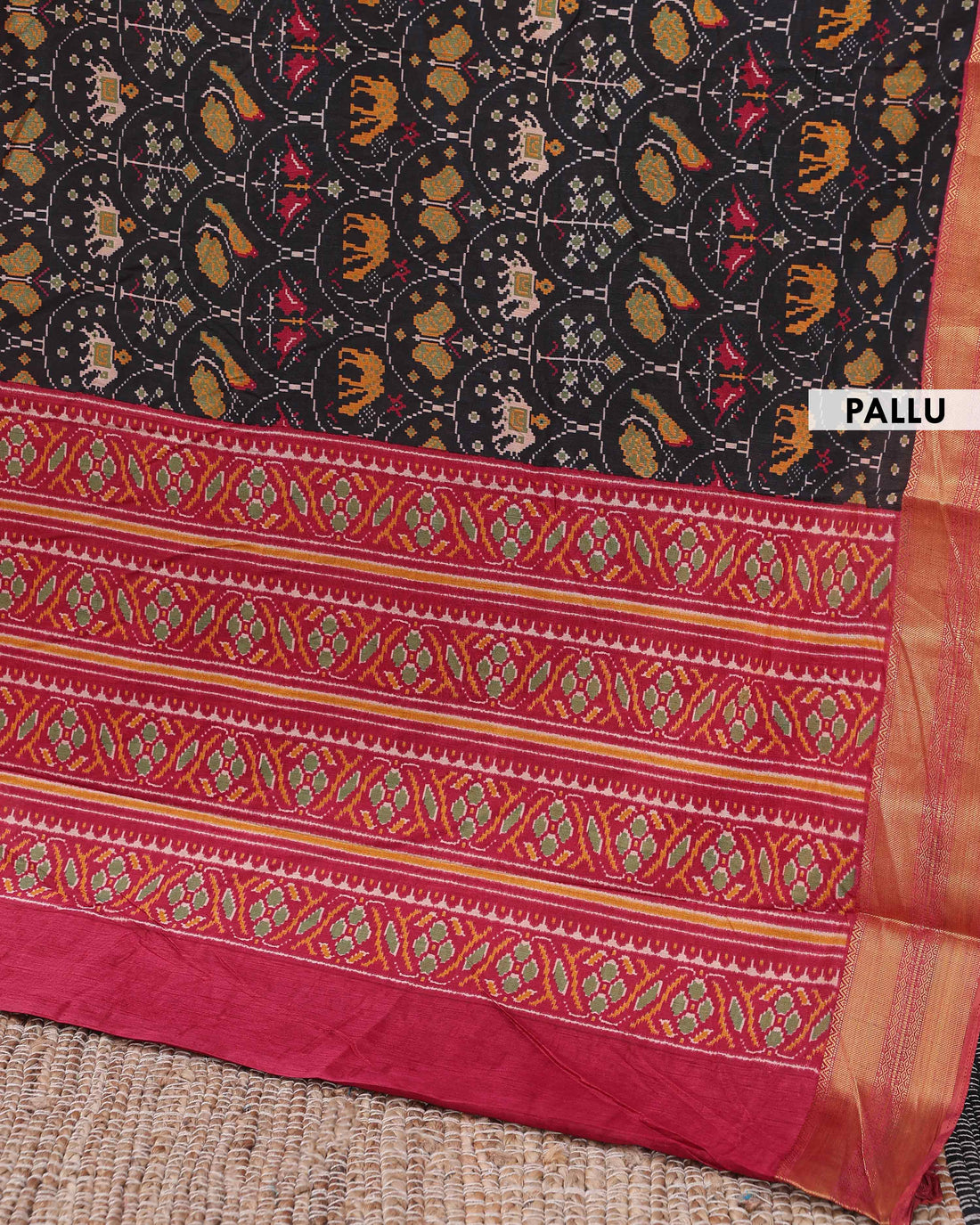 Handloom Semi Patola Silk Saree with Traditional Ikkat Motifs and Zari Border - Black