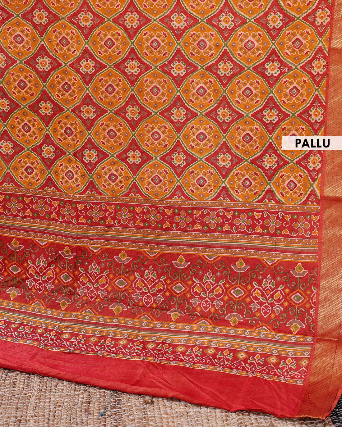 Traditional Handwoven Patola Semi Silk Saree with Intricate Geometric Motifs - Mustard