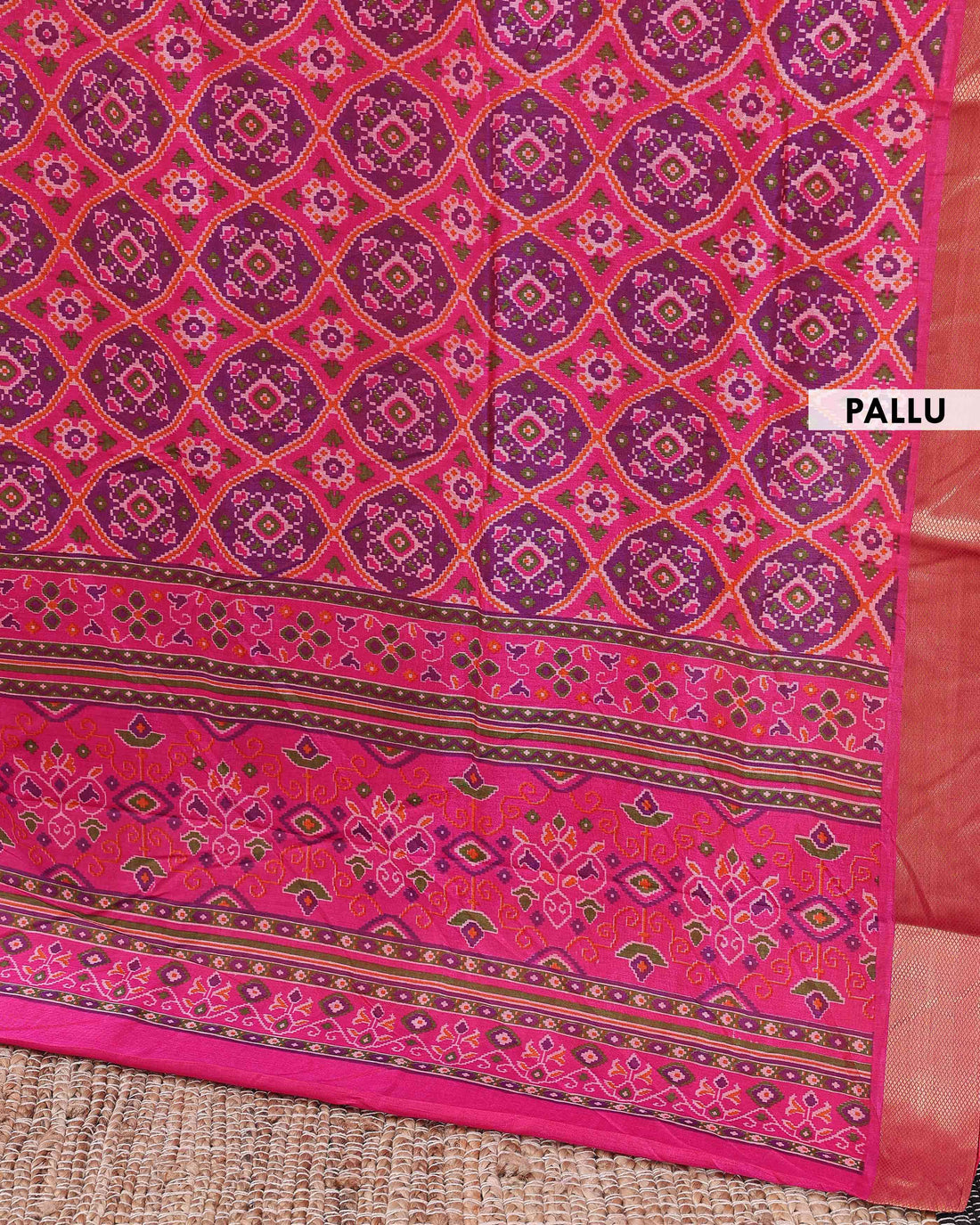 Traditional Patola Semi-Silk Saree with Geometric Ikkat Weave - Purple