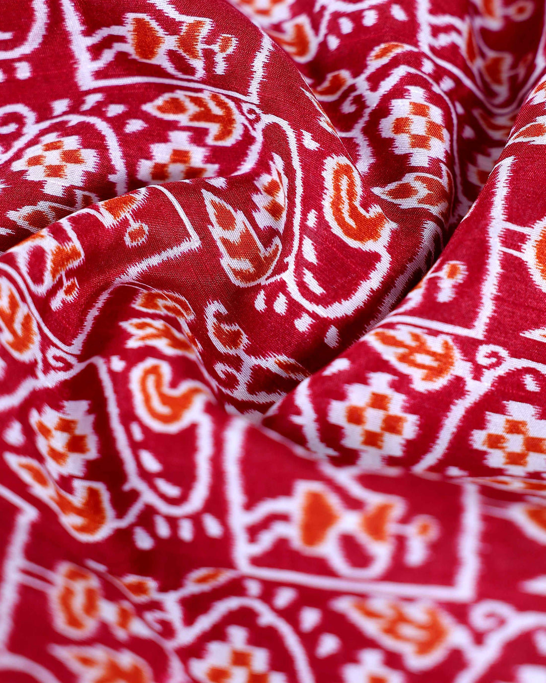 Handwoven Pochampally Ikkat Saree with Traditional Human and Leaf Motifs - Red