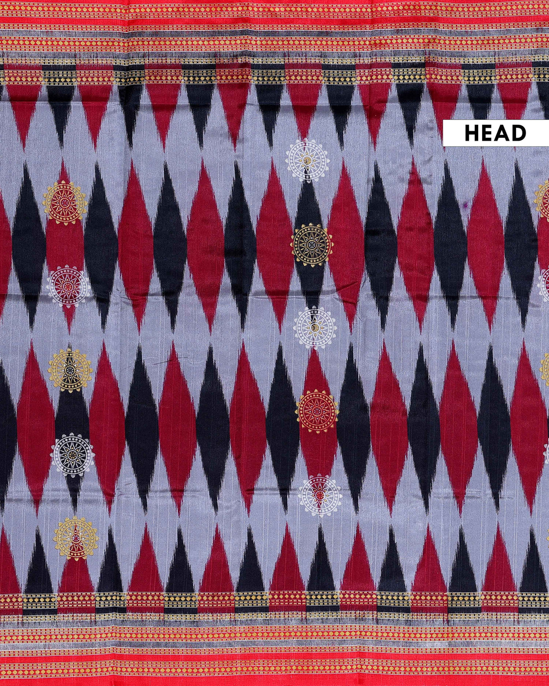 Traditional Pochampally Handloom Cotton Saree with Ikkat Zig-Zag Weave and Temple Border - Multi