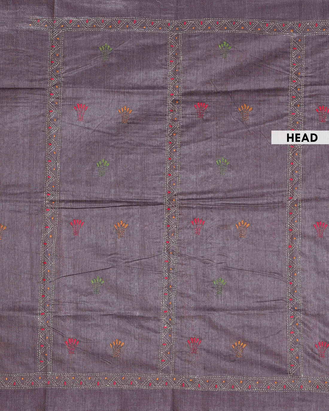 Eleagnt Kantha Work Saree with Floral and Geometric Motifs - Purple