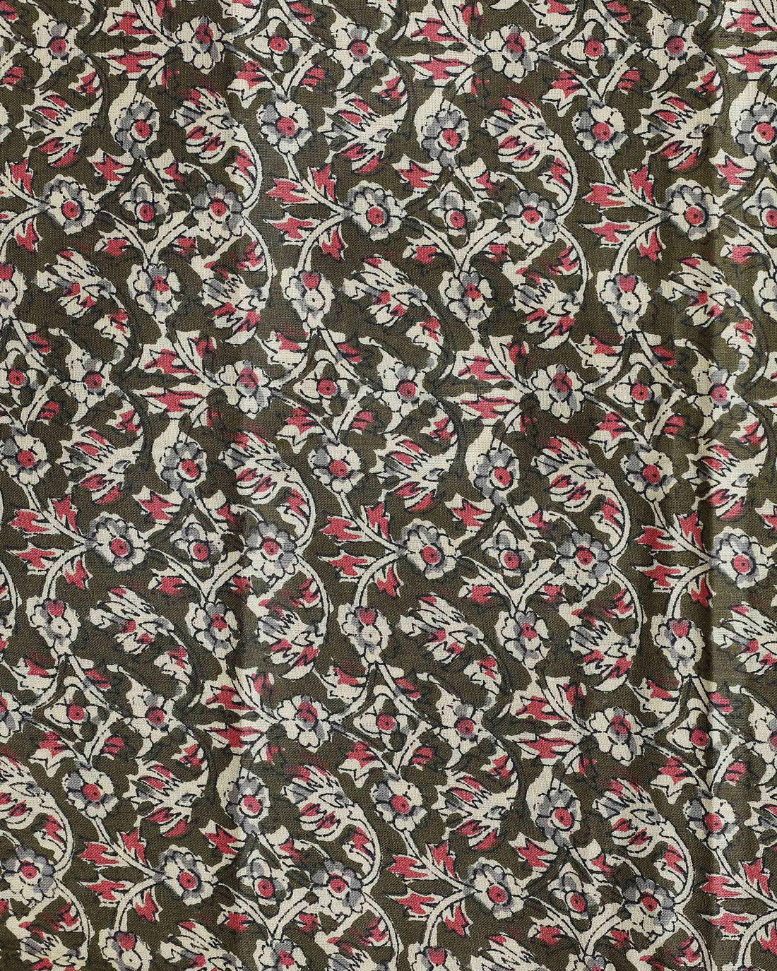 Handloom Khadi Cotton Saree with Contrast Printed Blouse and Tassel Accents - Dark Green