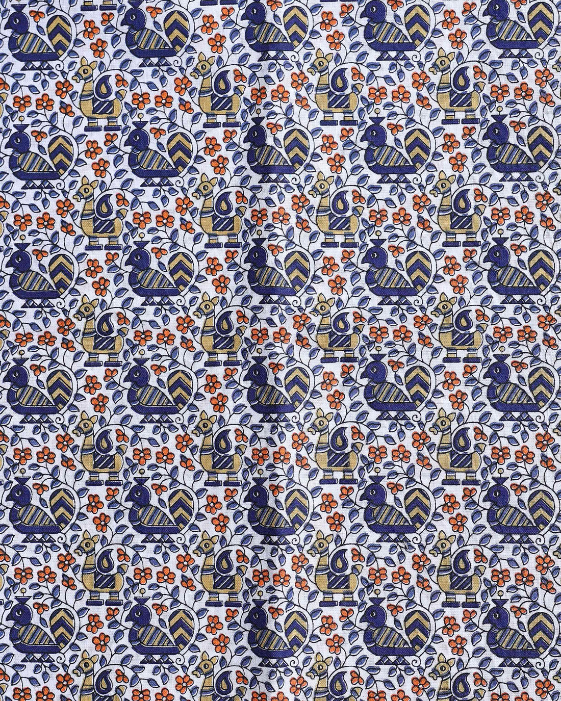 Traditional Khadi Cotton Saree with Contrast Printed Blouse and Tassel Accents - Navy Blue