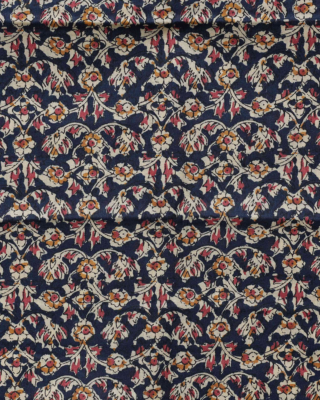 Handloom Khadi Cotton Saree with Contrast Printed Blouse and Tassel Accents - Dark Blue