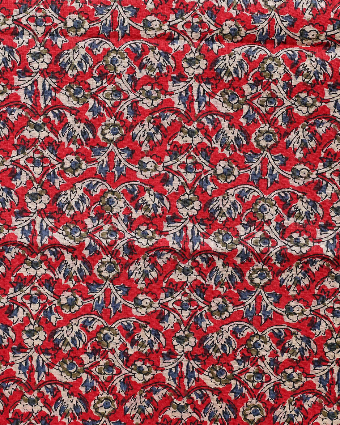 Traditional Khadi Cotton Saree with Contrast Printed Blouse and Tassel Accents -Red