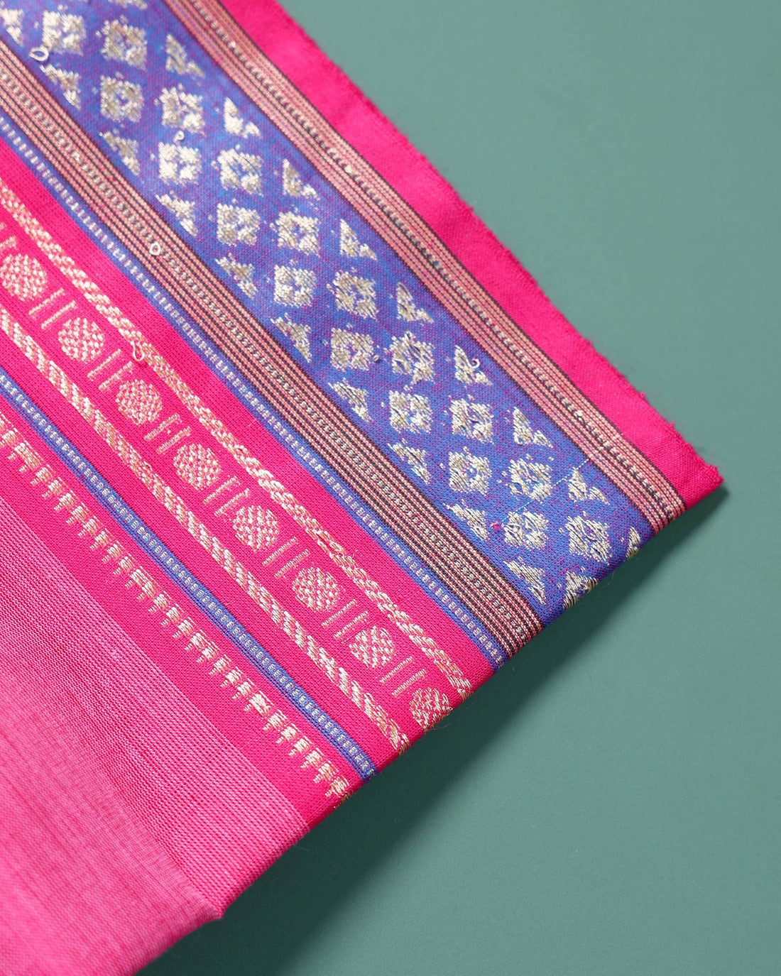 Handloom Cotton Blouse Material with Contrast Border - Pink