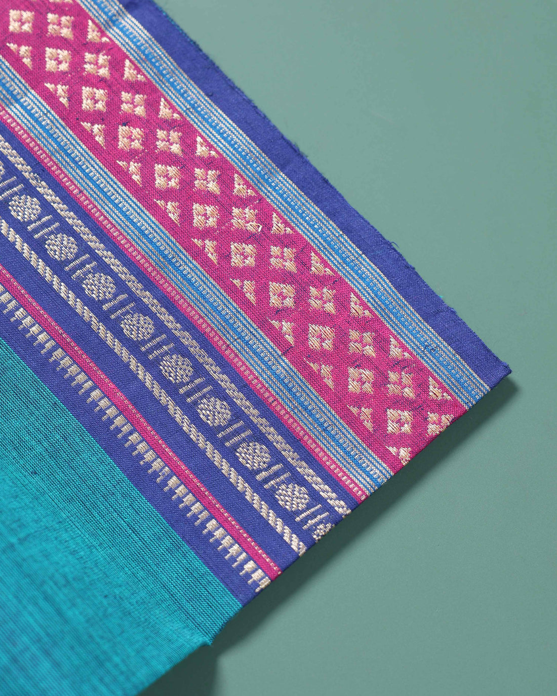 Handloom Handwoven Blouse Material with Contrast Zari Border  - Teal