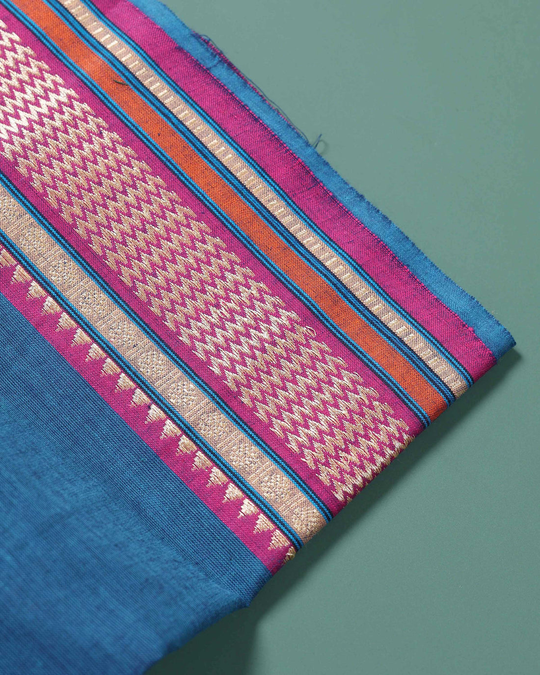 Handloom Cotton 1 Meter Blouse Material with Traditional Woven Border - Blue