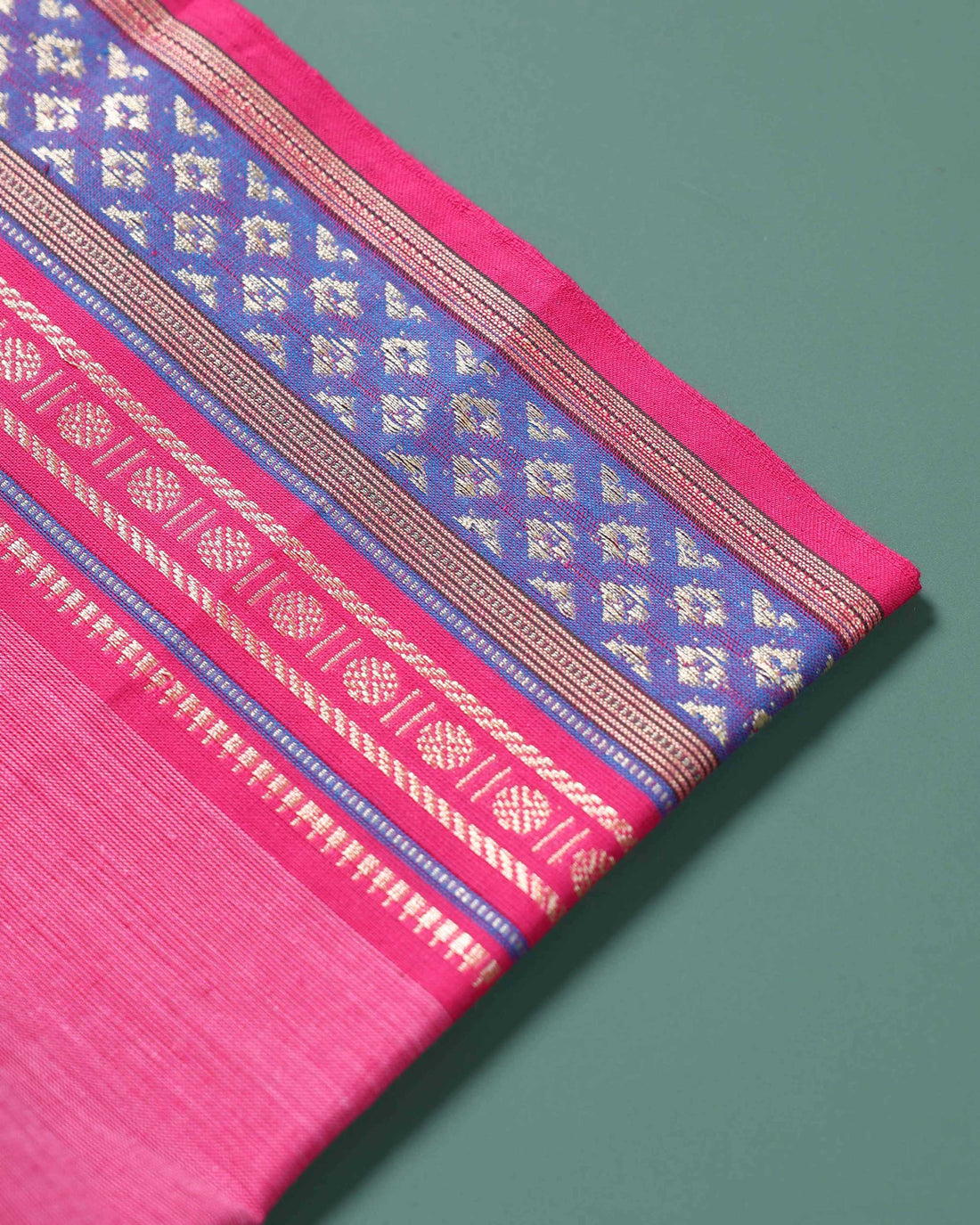 Handloom Cotton 1 Meter Blouse Material with Contrast Border - Pink