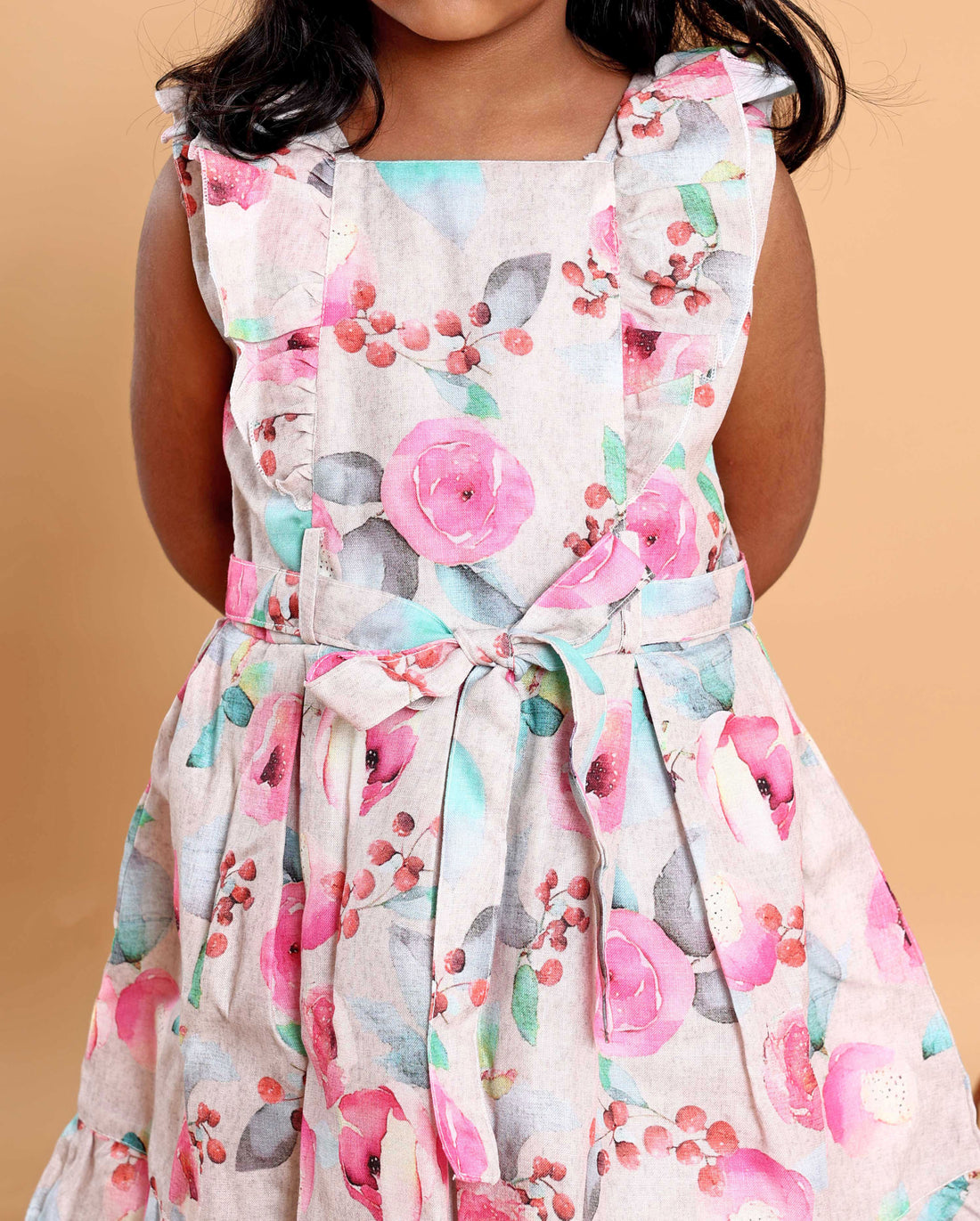Elegant Floral Printed Party Wear Kids Frock with Flared Hemline and Bow Detail - Multi
