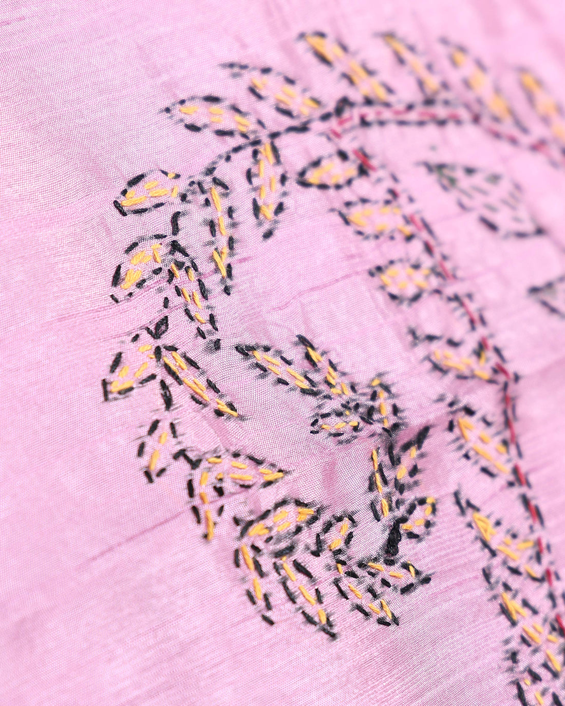 Elegant Hand Embroidered Kantha Work Saree with Intricate Floral Motifs and Traditional Stitch Patterns - Pink