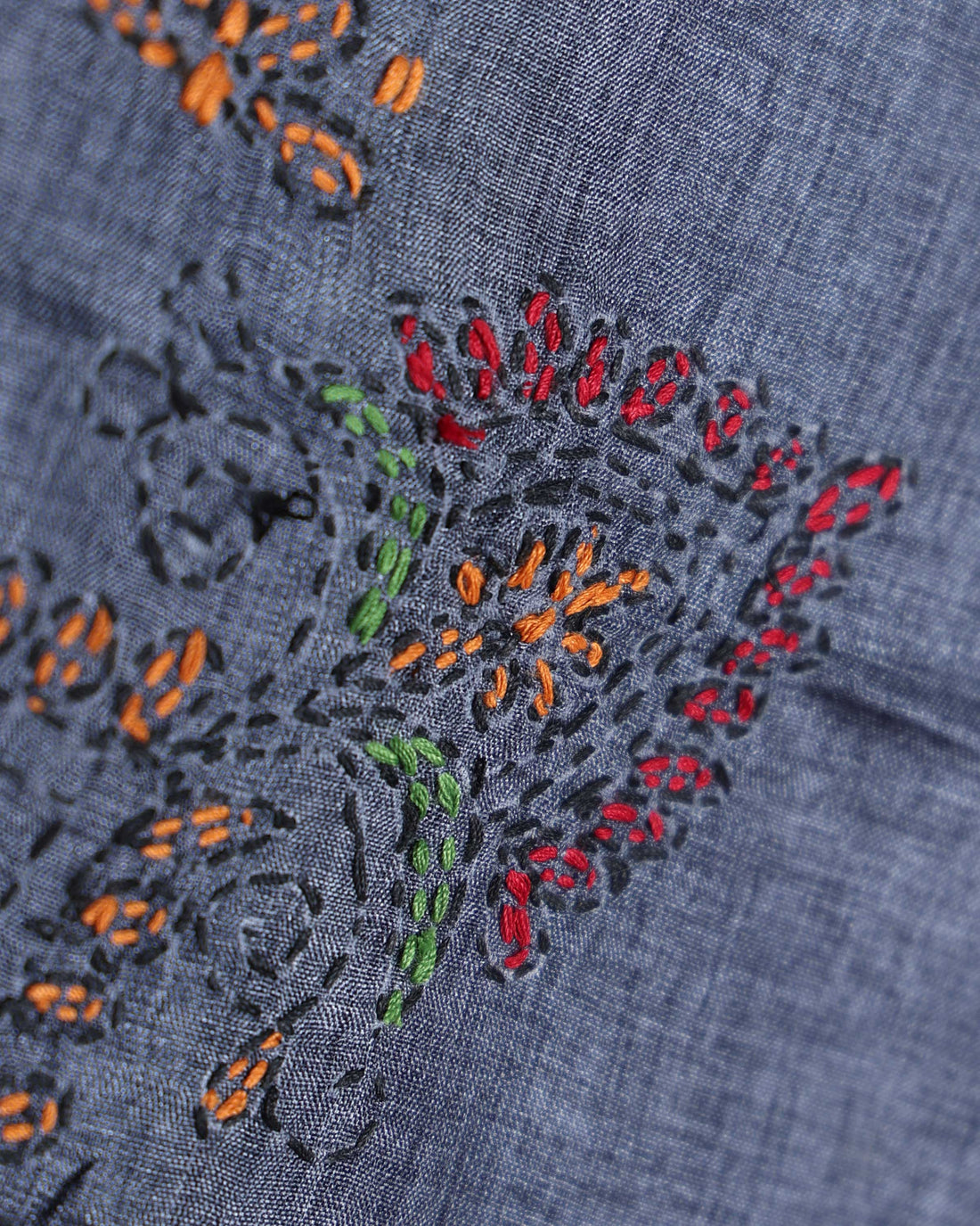 Elegant Hand Embroidered Kantha Work Saree with Intricate Floral and Geometric Motifs - Dark Grey