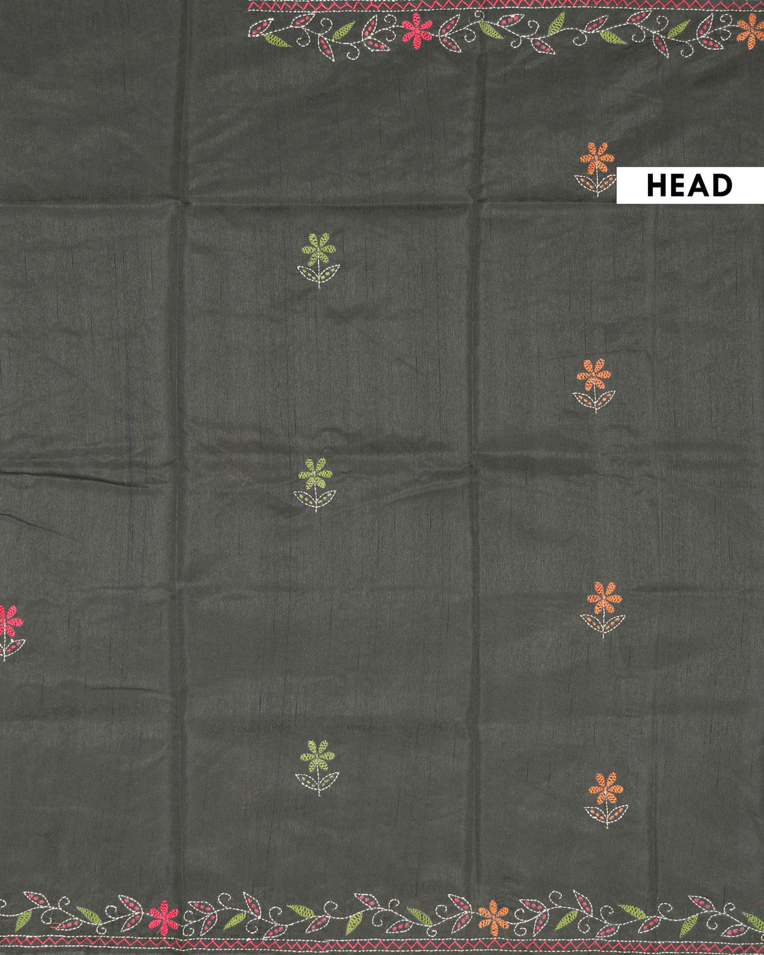Elegant Hand Embroidered Kantha Work Tussar Saree with Detailed Floral Motifs  - Dark Green