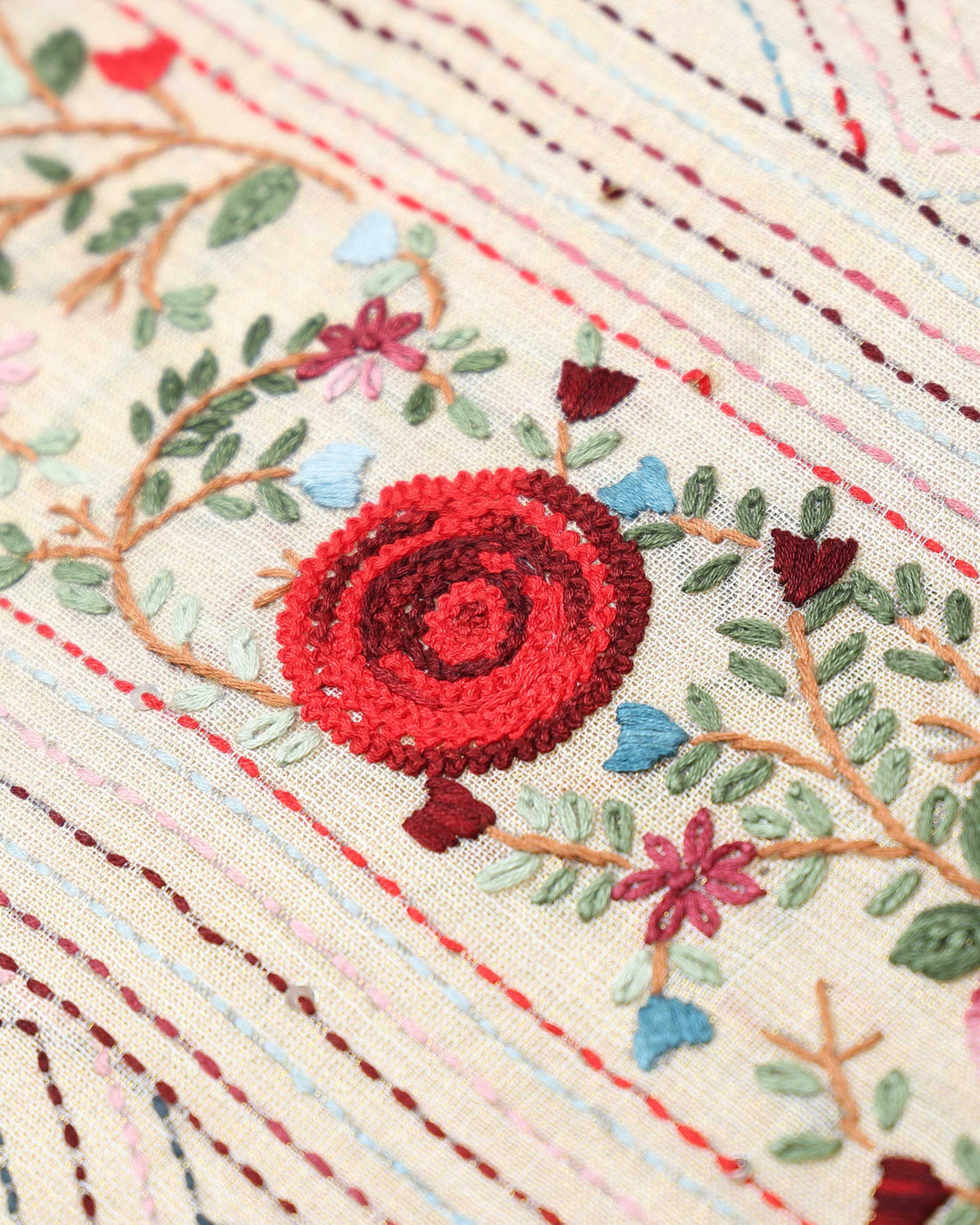 Elegant Hand Embroidered Kantha Work Saree with Delicate Floral Embroidery and Subtle Zari Border - Cream