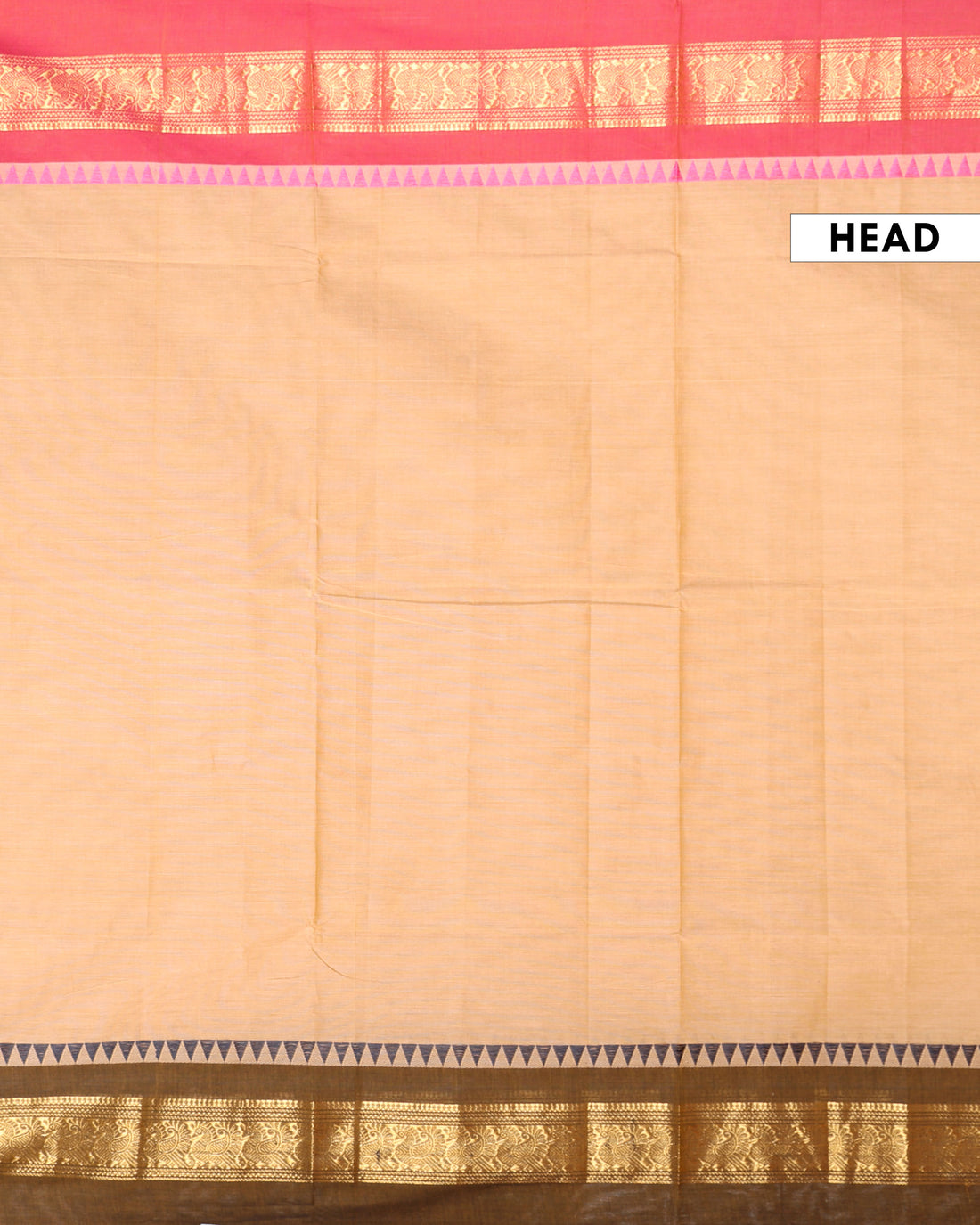 Traditional Chettinad Cotton Saree with Intricate Zari Woven Border and Subtle Geometric Butti Motifs - Sandal