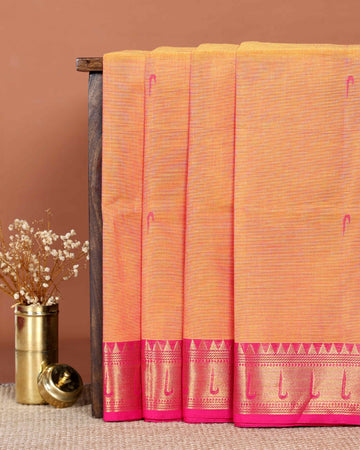 Elegant Handloom Chettinad Cotton Saree with Traditional Geometric Border and Subtle Motifs - Orange