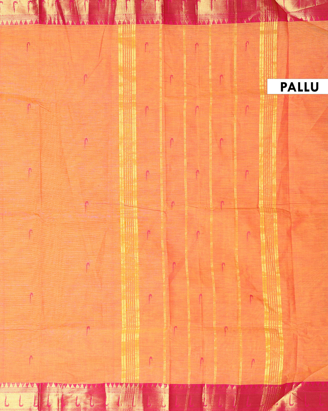 Elegant Handloom Chettinad Cotton Saree with Traditional Geometric Border and Subtle Motifs - Orange