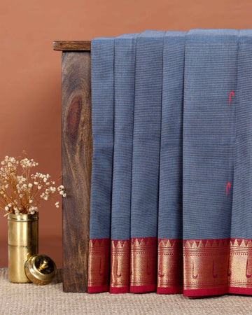 Elegant Handloom Chettinad Cotton Saree with Traditional Contrast Border and Subtle Motifs - Grey