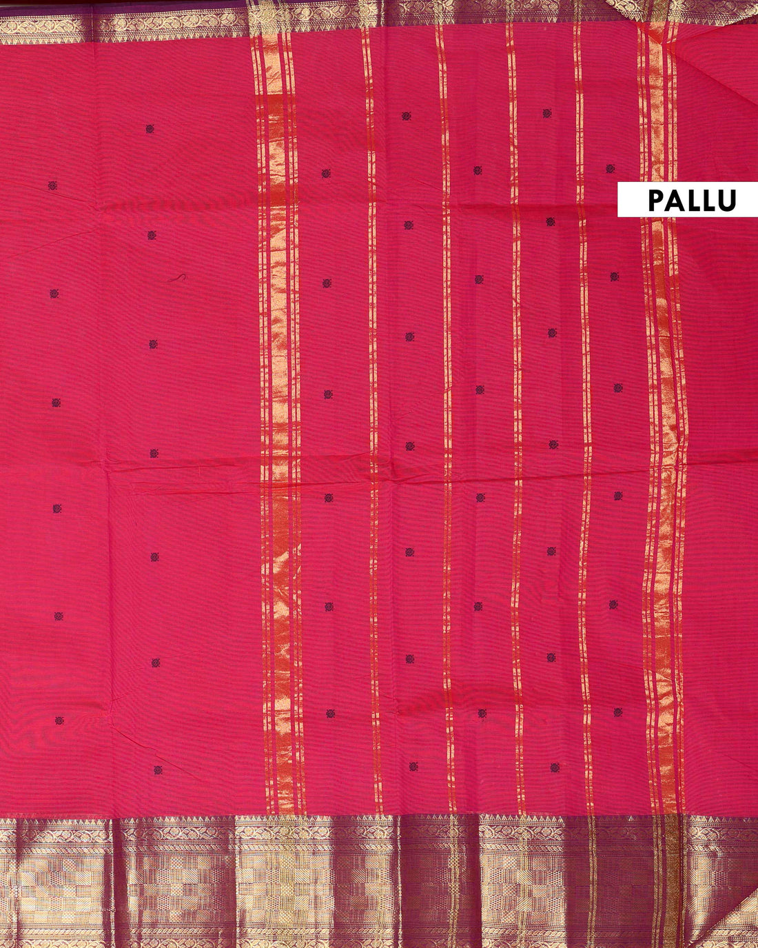Elegant Handloom Chettinad Cotton Saree with Traditional Zari Border and Subtle Motifs - Dark Pink