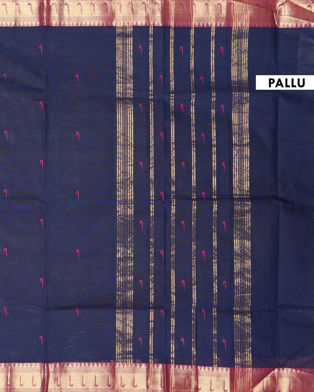 Elegant Handloom Chettinad Cotton Saree with Traditional Contrast Border and Subtle Motifs - Navy Blue