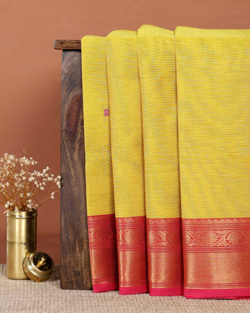 Elegant Handloom Chettinad Cotton Saree with Traditional Zari Border and Subtle Woven Patterns - Yellow