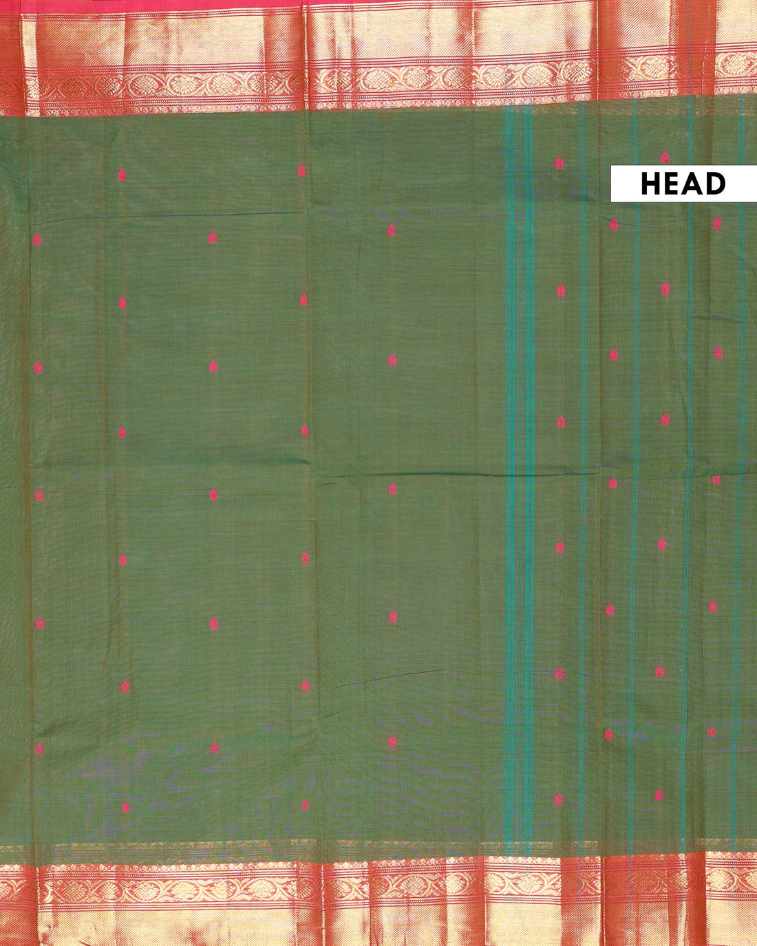 Elegant Handloom Chettinad Cotton Saree with Traditional Zari Border and Subtle Woven Patterns - Dark Green