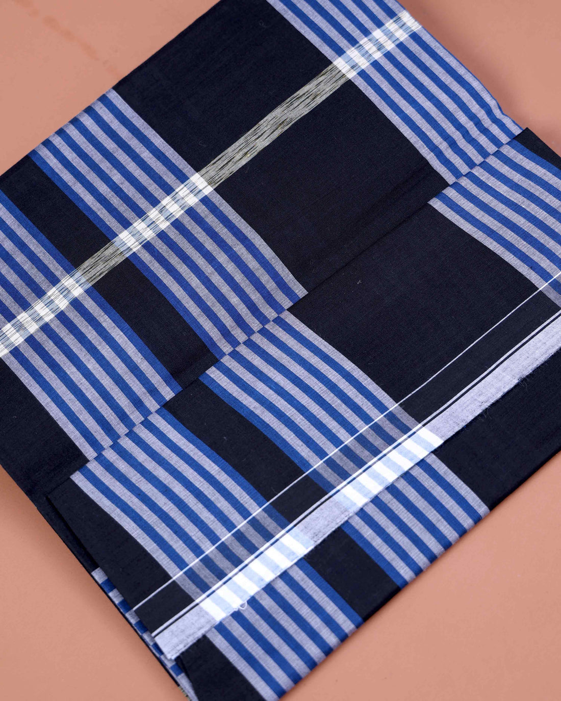 Sangu Brand Men's Premium Cotton Striped 2.10 Meter Stitched Lungi - Black