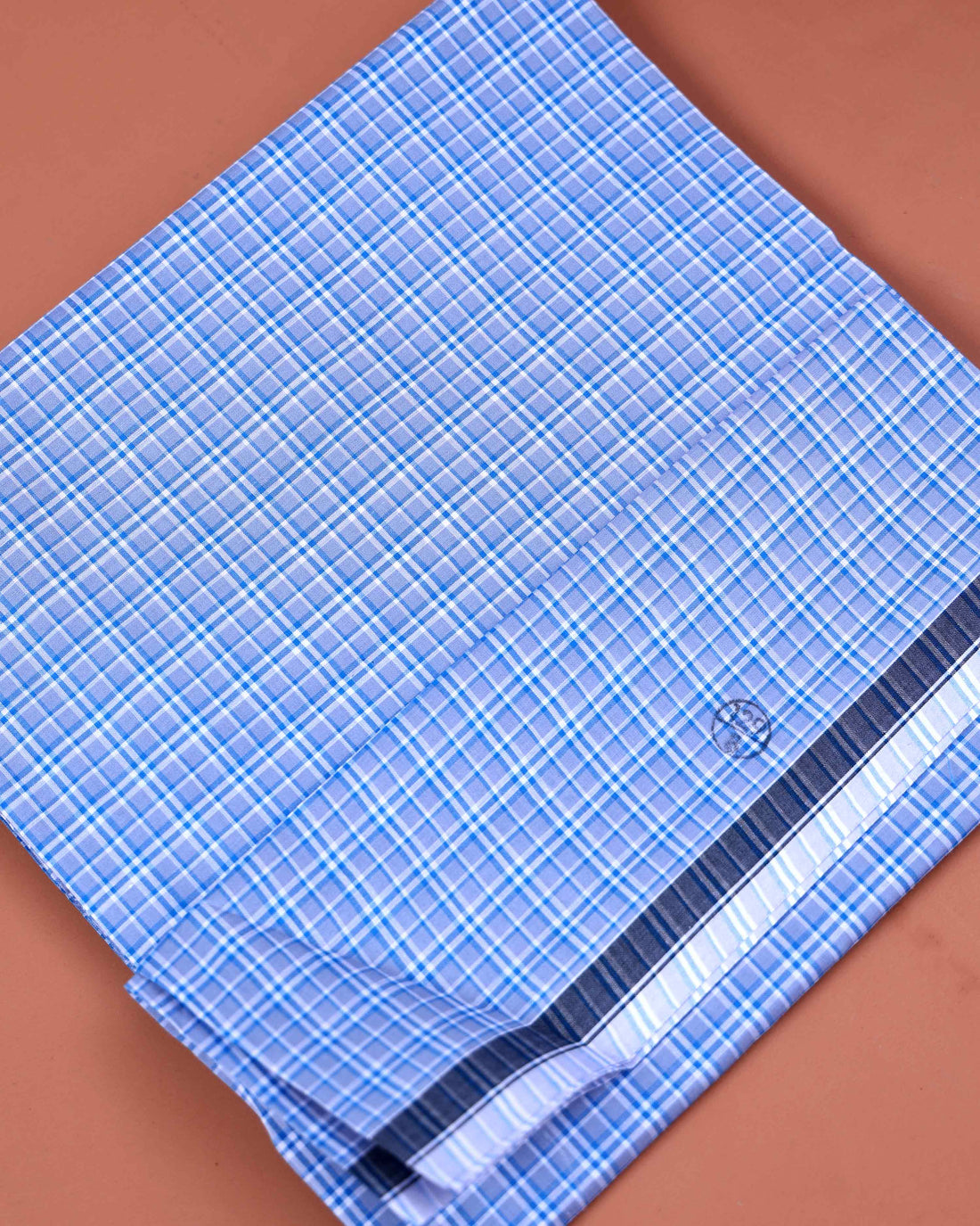 Sangu Brand Men's Premium Cotton Checked 2.10 Meter Stitched Lungi - Blue