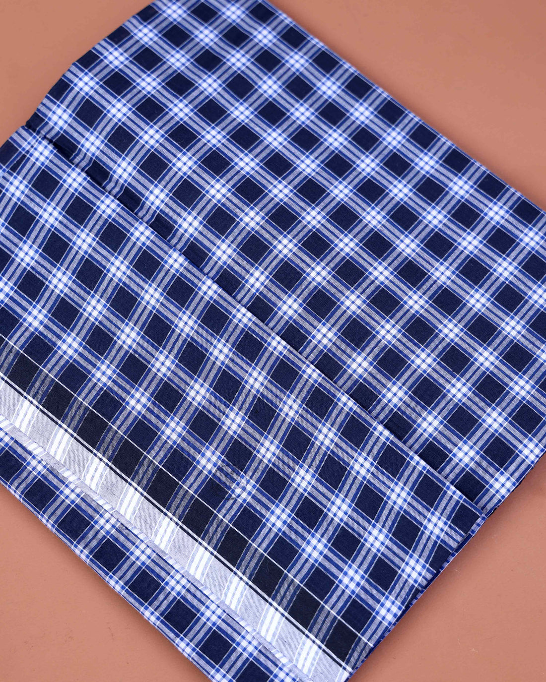 Sangu Brand Men's Premium Cotton Checked 2.10 Meter Stitched Lungi - Navy Blue