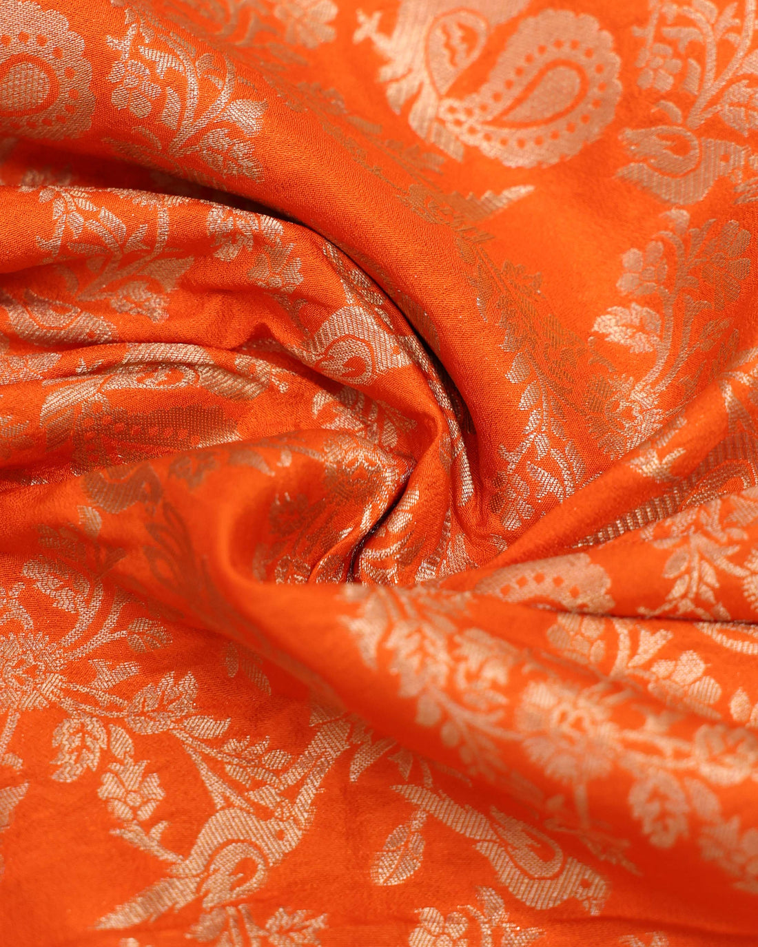 Elegant Banarasi Semi Silk Saree with Intricate Floral Motifs and Rich Zari Woven Border - Orange