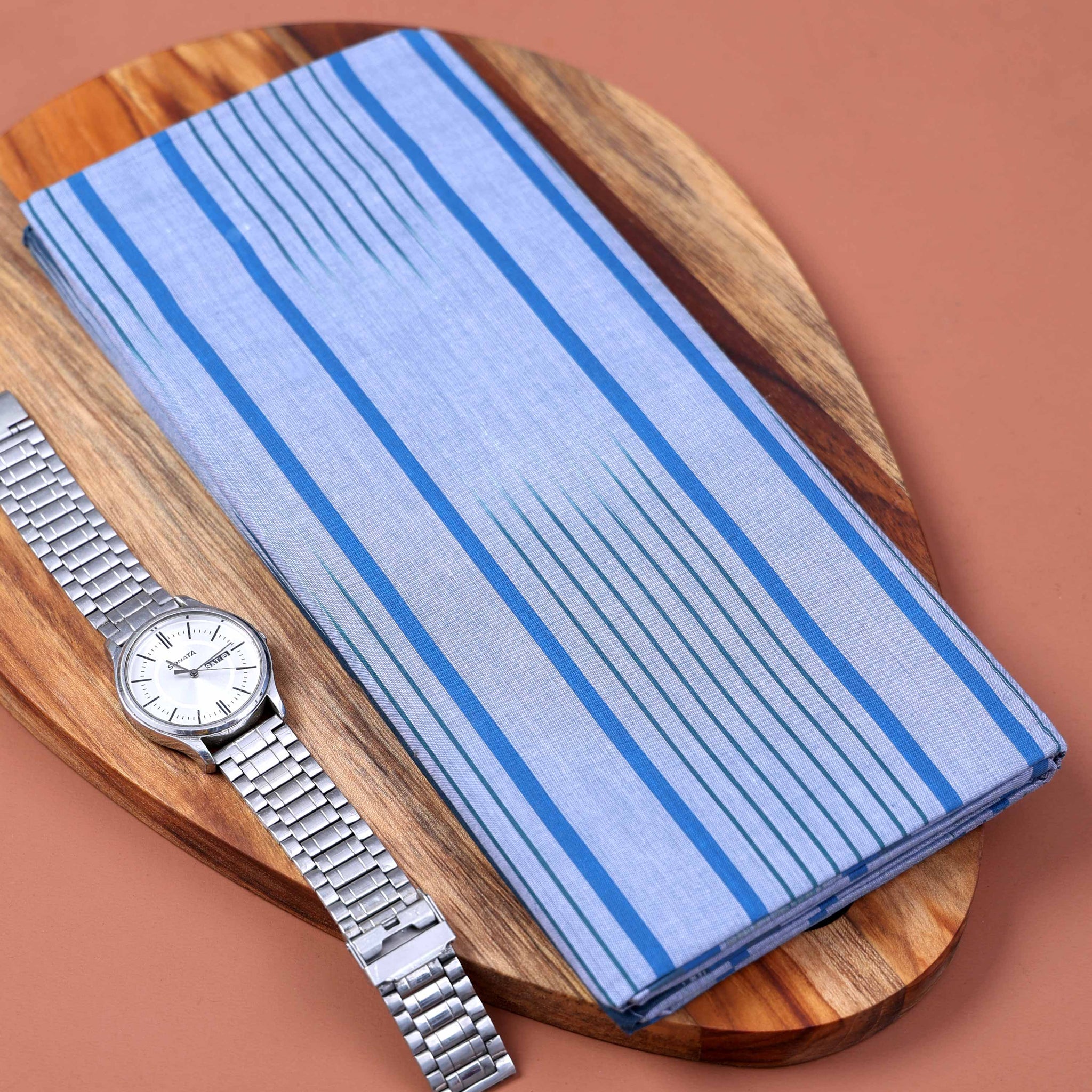 Kibs Brand Men's Premium Cotton Striped 2.20 Meter Stitched Lungi - Light Blue