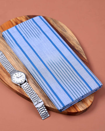 Kibs Brand Men's Premium Cotton Striped 2.20 Meter Stitched Lungi - Light Blue