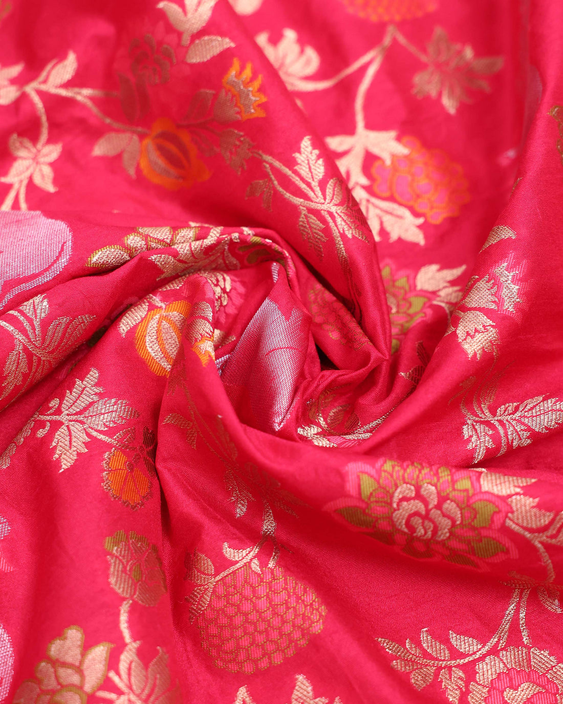 Traditioanl Banarasi Semi Silk Saree with Intricate Floral Motifs &  Zari Woven Border - Pink