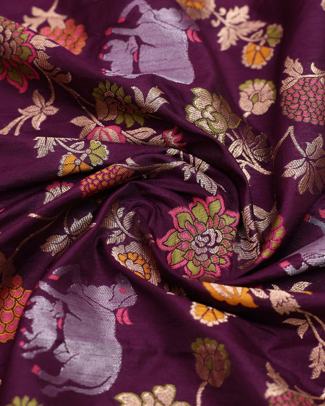 Traditioanl Banarasi Semi Silk Saree with Intricate Floral Motifs &  Zari Woven Border - Purple