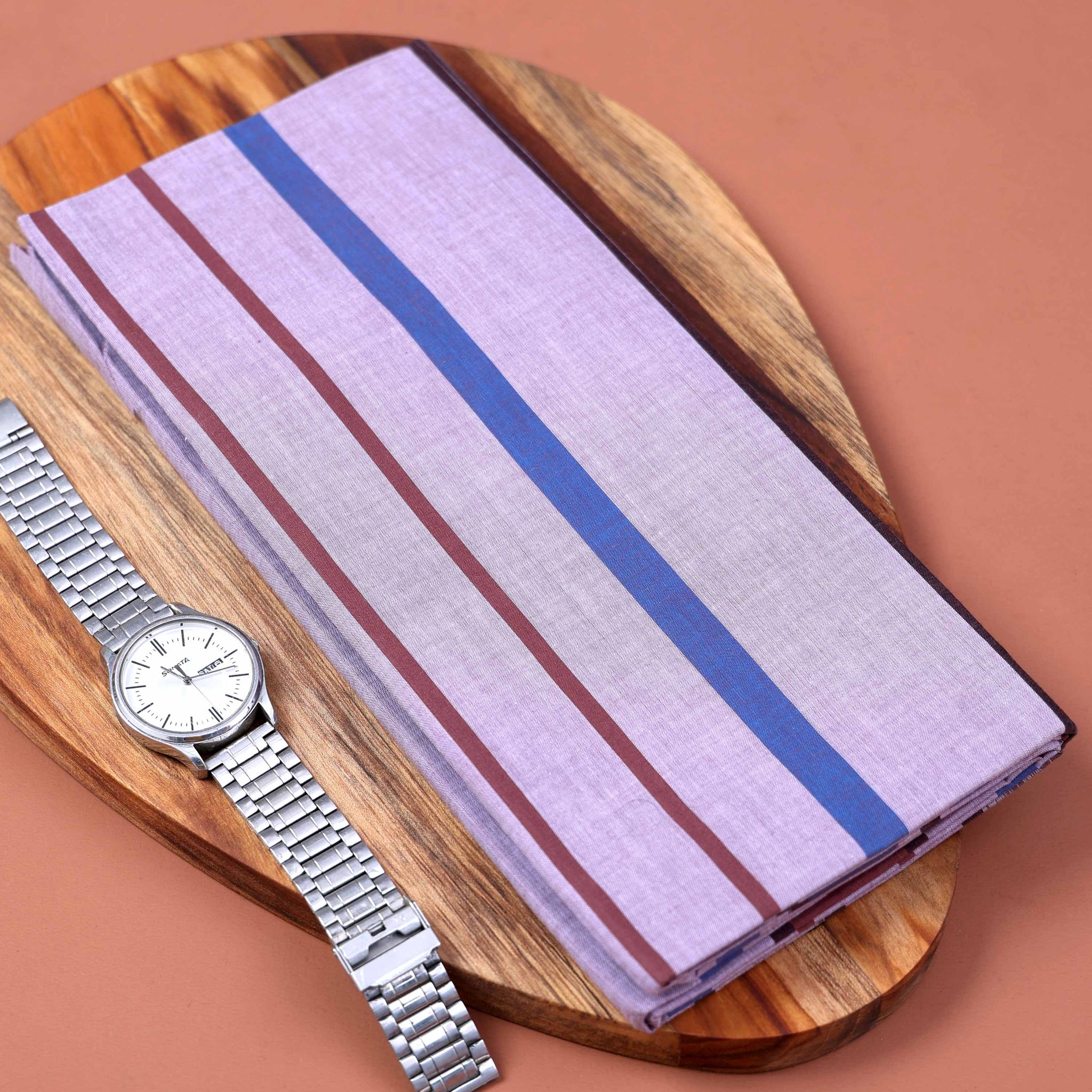 Kibs Brand Men's Premium Cotton Striped 2.20 Meter Stitched Lungi - Light Pink