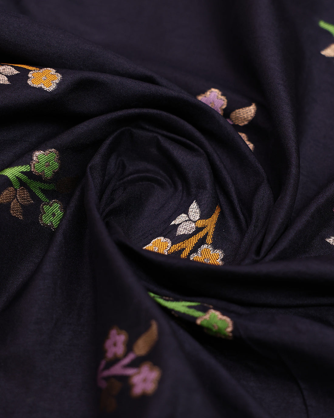 Traditional Banarasi Semi Silk Saree with Intricate Floral Zari Woven Border and Scattered Butti Motifs - Black