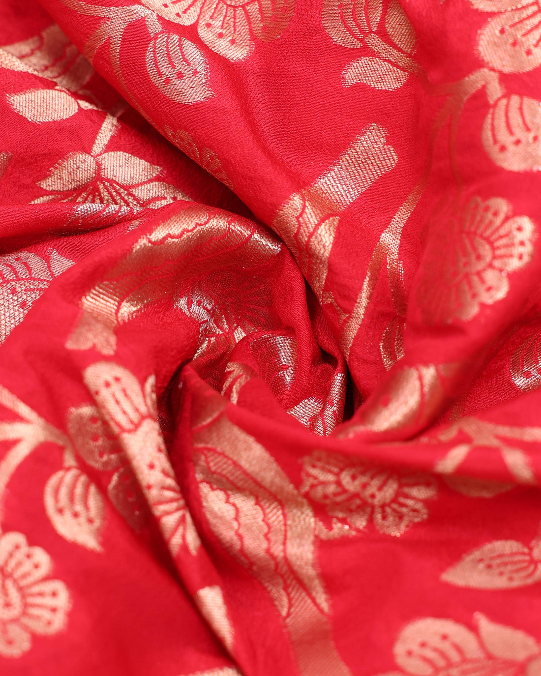 Traditioanl Banarasi Semi Silk Saree with Intricate Floral Motifs & Zari Woven Border - Red