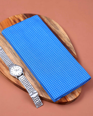 Kibs Brand Men's Premium Cotton Checked 2.20 Meter Stitched Lungi - Blue