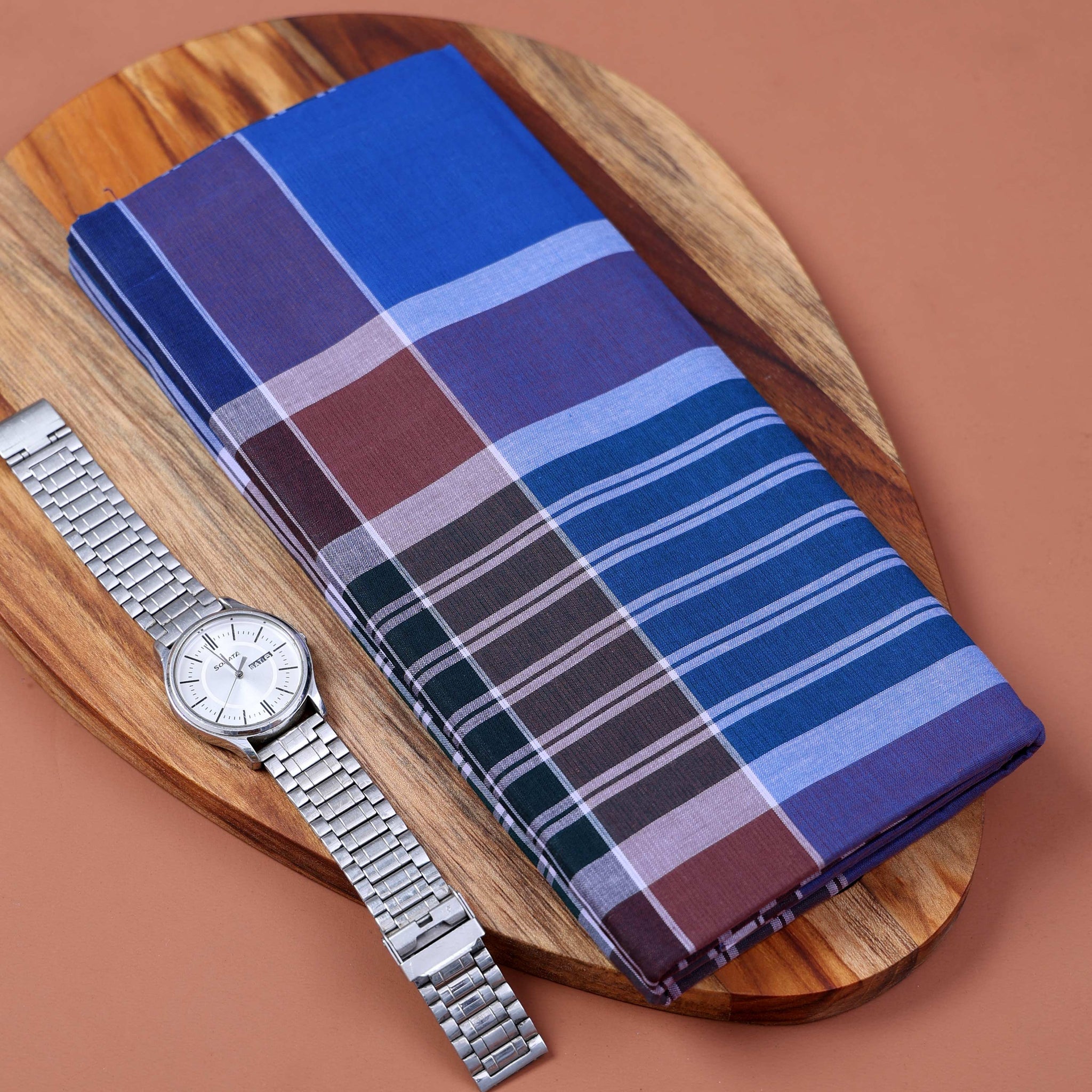 Jkt Brand Men's Premium Cotton Striped & Checked 2.10 Meter Stitched Lungi - Multi