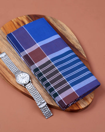 Jkt Brand Men's Premium Cotton Striped & Checked 2.10 Meter Stitched Lungi - Multi