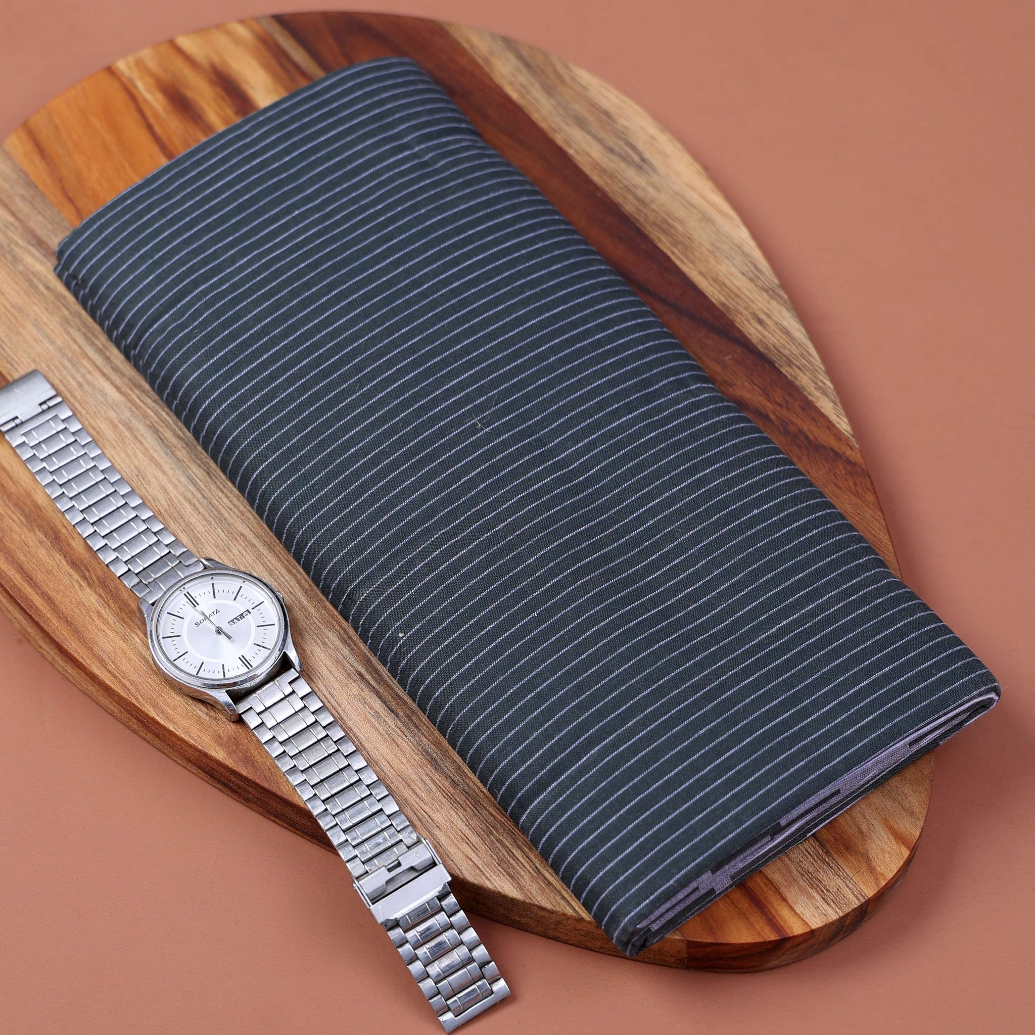 Jkt Brand Men's Premium Cotton Striped  2.10 Meter Stitched Lungi - Dark Grey