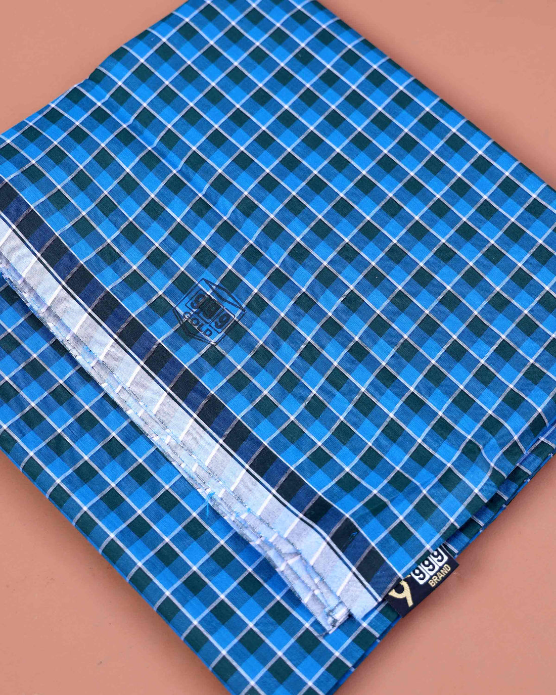 999 Brand Men's Premium Cotton Checked 2.10 Meter Stitched Lungi - Blue
